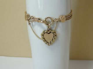 Antique Victorian Rose Gold Filled Pocket Watch Chain Bracelet Heart Fob 7.  5 