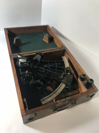 Antique Vintage Sextant By H.  G.  Blair&co Cardiff,  Wales In Wooden Box.
