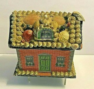 Vintage Folk Art Sailors Valentine Seashell Shell Paper Trinket Cottage Box