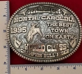 CHAMPION TROPHY RODEO BUCKLE VINTAGE 1995 RALEIGH NORTH CAROLINA BULL RIDER 141 2