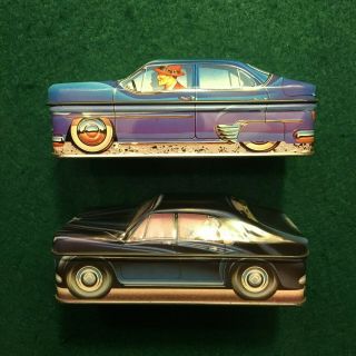 Vintage Rolls Royce & 50 ' s Chevrolet Car Tin Desktop Accessory Box Cool & Fun 2