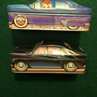 Vintage Rolls Royce & 50 ' s Chevrolet Car Tin Desktop Accessory Box Cool & Fun 4