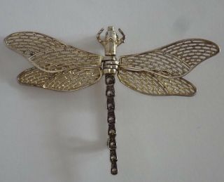 Vintage Alice Caviness Germany Gilt Sterling Silver Marcasite Dragonfly Brooch