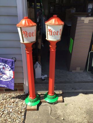 Poloron Vintage Christmas Noel Lamp Post Lantern,  Blow Mold,  Light Up Yard Decor