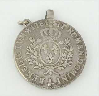 FRANCE - LOUIS XVI 1784 Silver ECU Coin - Pendant MAGNIFYING GLASS - Vgc 2