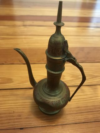 Vintage Brass Islamic Engraved Teapot Pitcher Unique