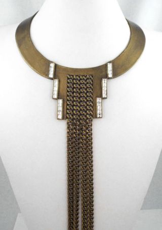 " Avant - Garde Paris " Very Long Drop,  Antique Brass Swarovski Crystals Necklace