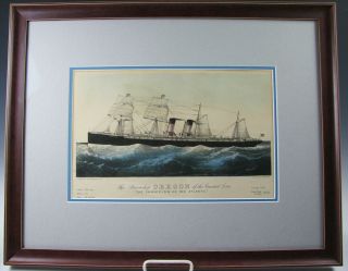 Currier And Ives Lithograph Print Antique Steamship Oregon Of The Cunard Line