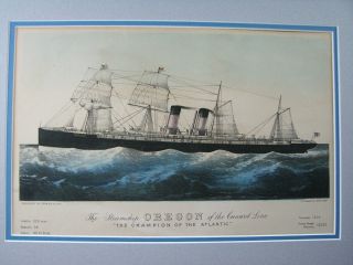 Currier and Ives Lithograph Print Antique Steamship Oregon of the Cunard Line 2