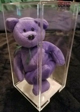 Nf Violet Employee Teddy Green Ribbon Beanie Baby " Mq,  Extremely Rare " - True Blue