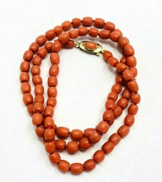 Antique Natural Red Coral Bead Necklace 天然珊瑚项链 Knotted Victorian