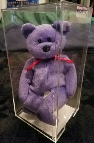 Nf Violet Employee Teddy Red Ribbon Beanie Baby " Mq.  Extremely Rare " - True Blue