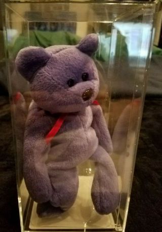 NF Violet Employee Teddy Red Ribbon Beanie Baby 