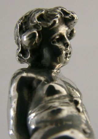 Rare Solid Silver Cast Cupid Love Heart Cherub Wax Seal C1900 Antique