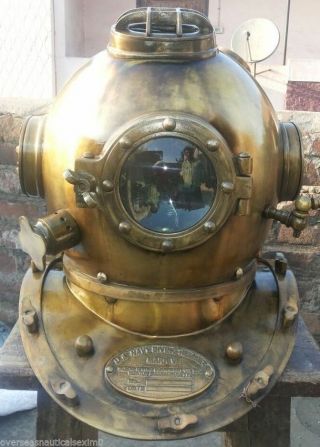 Antique Scuba Sca Divers Diving,  Helmet Us Navy Mark V Deep Marine Divers Gifted
