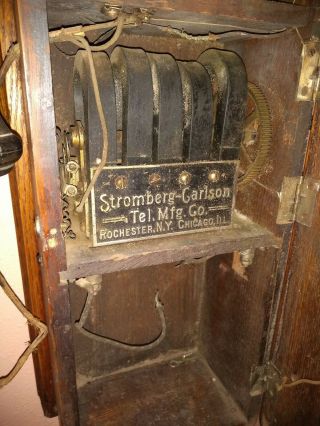 Antique Stromberg Carlson Wooden Wall Phone,  COMPLETE 6