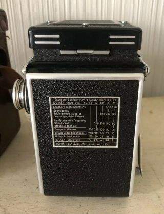 Vintage Rolleiflex 2.  8 Camera 80mm Schneider Xenotar Lens W/ Cap & Leather Case 5