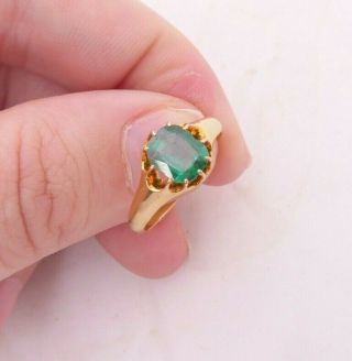 18ct Gold Emerald Gypsy Set Ring,  Solitaire Victorian 18k 750