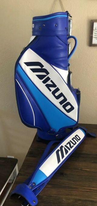 Vintage Mizuno Golf Leather Cart Staff Bag W/ Matching Rain Hood