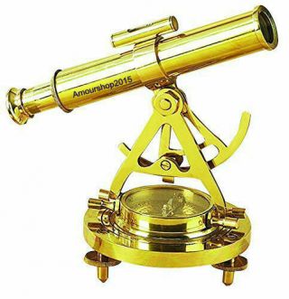 Alidade Telescope With Compass Nautical Antique Brass Marine Collectible Solid