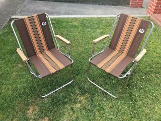 2 - Mid Century 60’s Air - Stream Chrome Folding Vintage Rv Camping Chairs