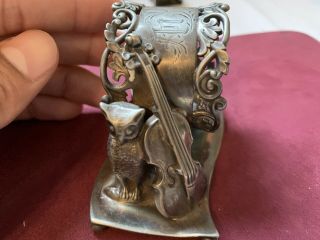 Owl Violin / Cello Figural Napkin Ring Quadruple Plate Wilcox Silver Plate Co.