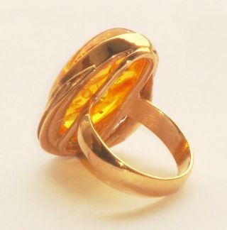 EXCEPTIONAL VERY RARE VERY LARGE HEAVY ANTIQUE VINTAGE HUGE AMBER GOLD RING 5