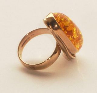 EXCEPTIONAL VERY RARE VERY LARGE HEAVY ANTIQUE VINTAGE HUGE AMBER GOLD RING 6