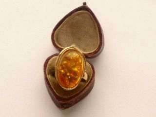 EXCEPTIONAL VERY RARE VERY LARGE HEAVY ANTIQUE VINTAGE HUGE AMBER GOLD RING 8