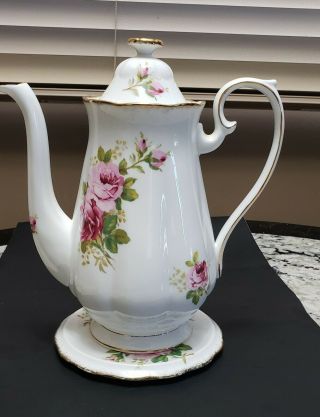 Vintage Royal Albert " American Beauty " Large Coffee Pot On Trivet Rosebud Spout