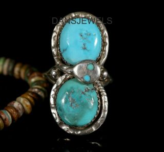 Handmade Vintage Zuni " Snake " Old Pawn Effie Turquoise Sterling Silver Ring Sz 6