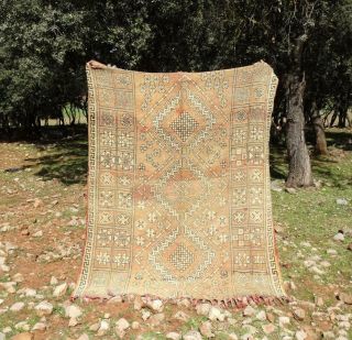 Old Vintage Moroccan Handmade Berber Rug Wool Rug Zemmour Carpet 6 
