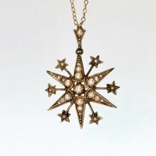 Antique Pearl Set Gold Star Pendant Edwardian Necklace