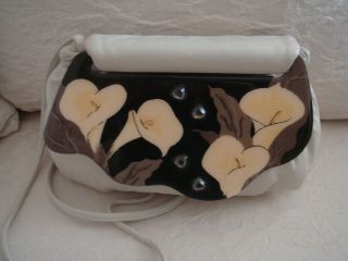 VINTAGE 1980 ' s SMALL MOON BAG BY PATRICIA SMITH BEIGE LEATHER EUC 2