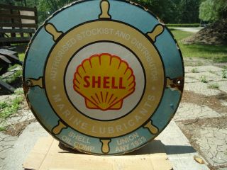 Rare Vintage 1933 Shell Marine Oil Co.  Porcelain Gas Service Station Pump Sign