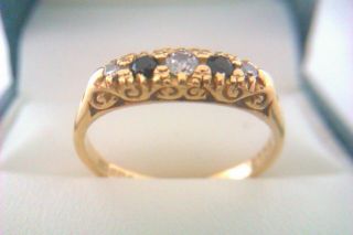 Vintage 18ct Gold Sapphire & Diamond Victorian Style Gypsy Ring 1994