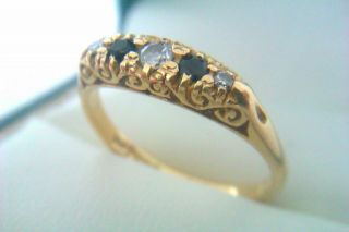 Vintage 18ct Gold Sapphire & Diamond Victorian Style Gypsy Ring 1994 2