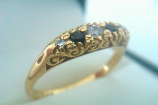 Vintage 18ct Gold Sapphire & Diamond Victorian Style Gypsy Ring 1994 3