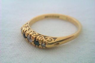 Vintage 18ct Gold Sapphire & Diamond Victorian Style Gypsy Ring 1994 5