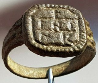 Cross Byzantine Bronze Ring With Inscription Christian Artifact