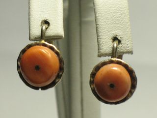 Antique Russian Sterling 875 Silver Ag Earrings Vintage Undyed Natural Red Coral