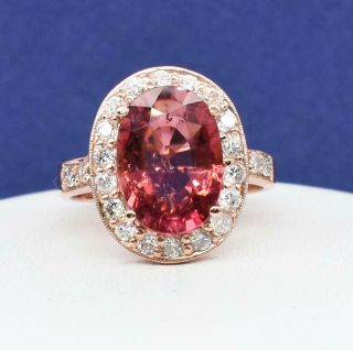 $2,  999 14k Rose Gold 4.  11ctw Rare Unheated Peach Tourmaline & G - Si Diamond Ring