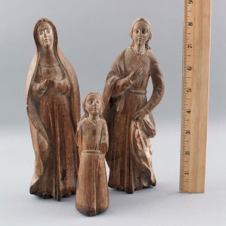 3 Small Antique 19thc Carved Wood Spanish Colonial Christian Wood Carved Santos
