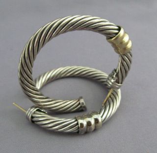 D.  Y.  David Yurman 585 14k Yellow Gold & Sterling Cable Twist Rope Hoop Earrings