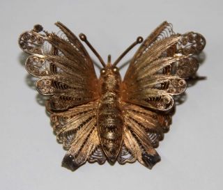 Joy476 Brooch In The Shape Of Butterfly.  Filigree Of Golden Silver.  Early 20th C