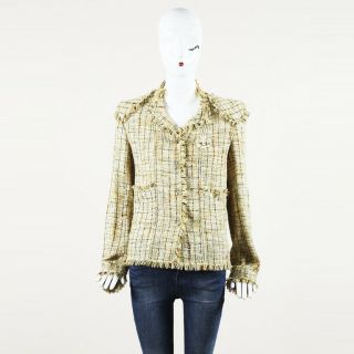 Vintage Chanel Boutique Tweed Fringe Camellia Jacket Sz 42