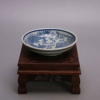 Chinese Old Blue And White Dragon And Phoenix Pattern Porcelain Plate