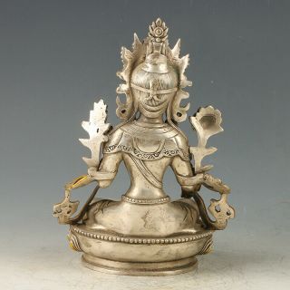 Chinese Antique Silver copper Gilt Carved Figure Of Buddha Statue GL566 3