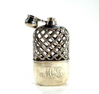 Wonderful Antique Sterling Silver Overlay Flask w/ Hinged Stopper 2
