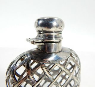 Wonderful Antique Sterling Silver Overlay Flask w/ Hinged Stopper 3